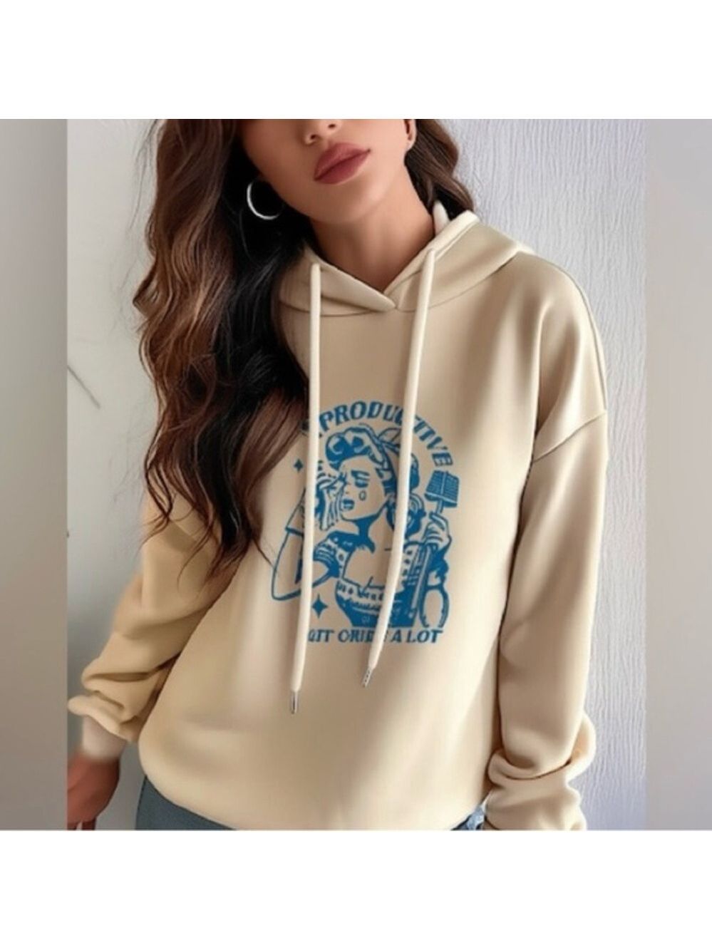 "Productive But Cries A Lot" Oversized Hoodie - Funny Retro Housewife